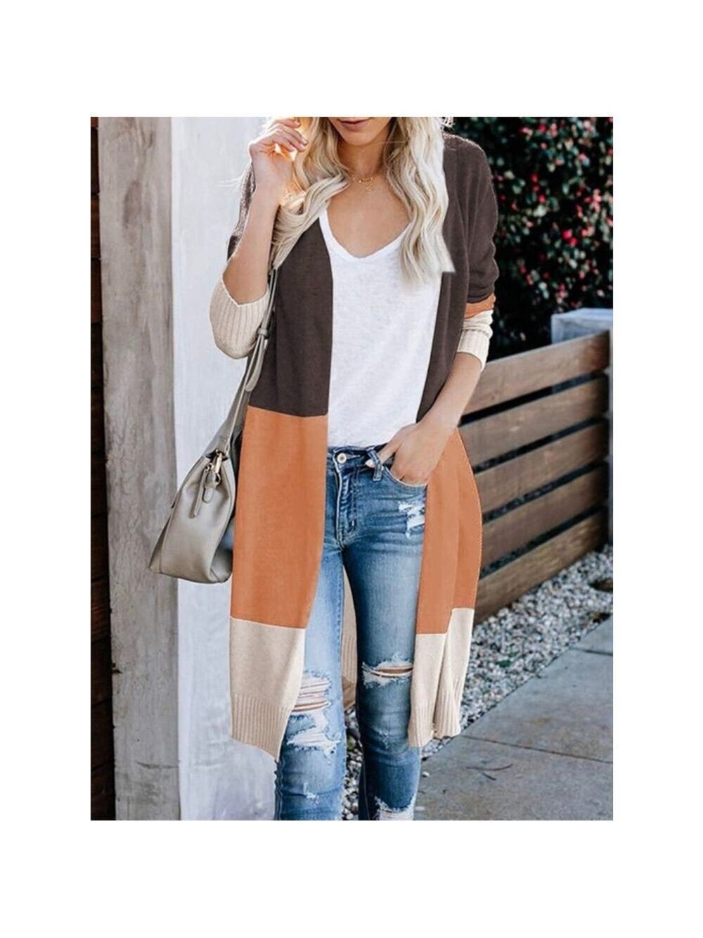 Cardydony Open Front Color Block Cardigan Duster Size XL Coffee NWT